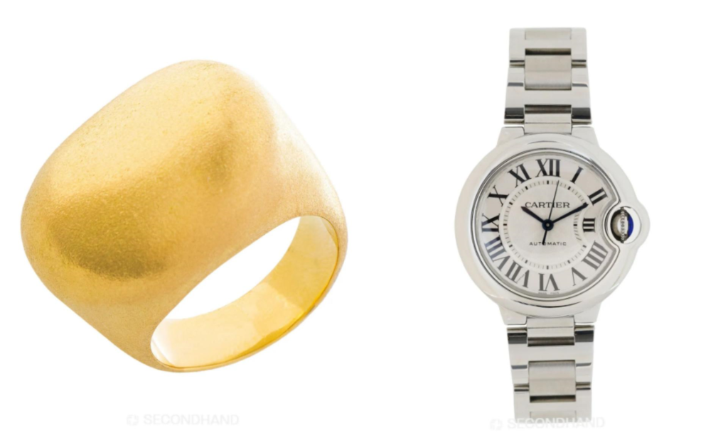 Anel H.Stern em ouro amarelo da coleção Pedras Roladas e relógio Cartier Ballon Bleu na Orit. Joias e relógios de luxo.
